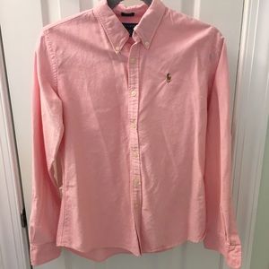 Ralph Lauren pink button up. Slim fit. Size 8.